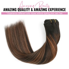 ABH AMAZINGBEAUTY HAIR Light Yaki Clip ins Rooted Black Piano Natural Black #1B Fading into Medium Auburn #30 Two Tone Yaki Straight Clip in Hair Extensions 18 Inch Yaki Clip ins for Black Women 120G