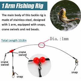 JSHANMEI 12pcs High-Strength Stainless Steel Fishing Rigs Black Fishing Wire Leaders Trace Lures with Snaps Beads Swivels Wire Leader 2 Arm