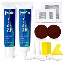 Drywall Repair Kit – 2 × 4.23 oz Fast Dry Putty Tubes with 2×2″ & 4×4″ Wall Patch Mesh, Dual Scrapers & 2 Sandpapers | Quick-Dry Spackle & Sheetrock Crack Filler for Wall, Ceiling & Plaster Repair