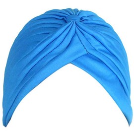 Unisex Turban Hat, Vintage Polyester Pleated Head Wrap Headband Cross Twist Arab Hair Wrap Chemo Turban Headwear Lake Blue