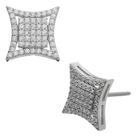 Mens Real 925 Sterling Silver Iced Diamond HipHop Square Kite Earrings Screwback