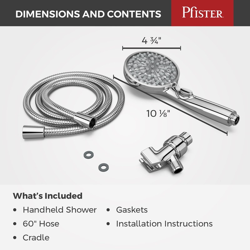 Pfister HydroFuse Handheld Shower Head, Hose Included, 6-Function, 2.5 GPM,