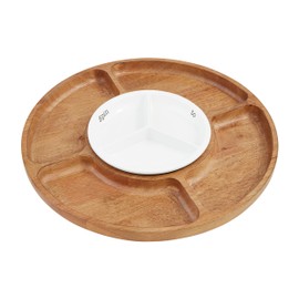 Mud Pie Wood Ceramic Lazy Susan, 15" dia, BROWN