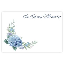celloexpress In Loving Memory (Blue Hydrangea) Flower Message Cards - 60mm x 90mm - Bereavement Florist Card Sympathy Condolences Notes (Pack of 20)