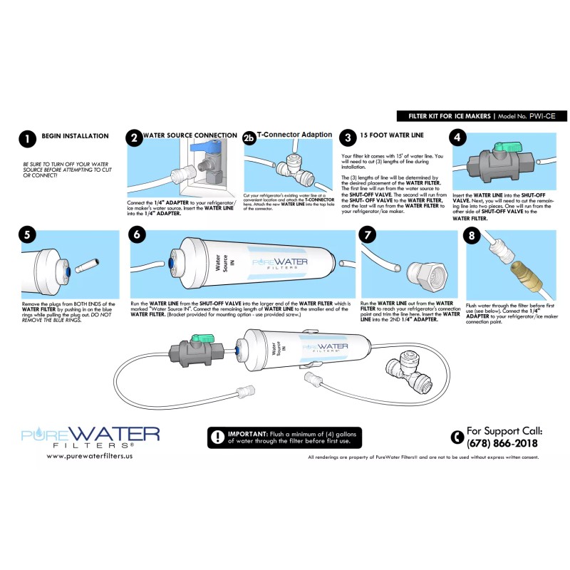 PureWater Filters Inline Water Filter Kit for Ice Makers