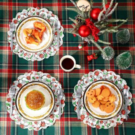 Cinnvoice 200 Pcs Christmas Paper Doilies 12" Disposable Lace Doily with Poinsettia Flower Xmas Round Foil Lace Paper Doily Place mats for Cakes Crafts Christmas Holiday Party Table Top Decorations