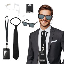 AolKee Secret Agent Costume for Kids Men Black Costume Accessories with Black Sunglasses Tie Agent Costume Accessories Cosplay Party Props for Men Women Kids 6 Pieces