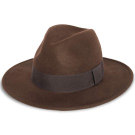 FORBUSITE Wool Felt Wide Brim Fedora Trilby Crushable Dress Hat for Women Men, BROWN, Medium