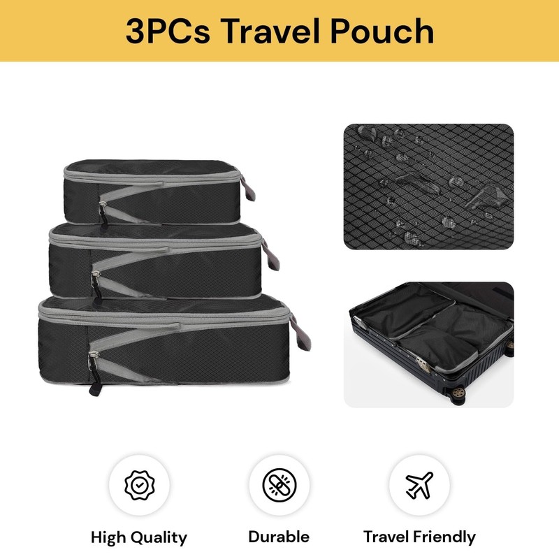 Spendeal 3PCS Compression Packing Cubes For Travel Packing Organisers Vacation