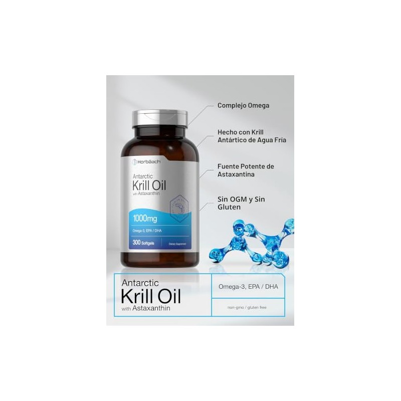 Horbäach Antarctic Krill Oil 1000mg 300 Cápsulas - Cardioprotección -