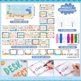 Blosssound Class Jobs Pocket Chart with 31 Cards 40 Colored Clips Classroom Teacher's Helper Management Educational Pocket Chart Bulletin Board Decorations Preschool Supplies(Ocean)