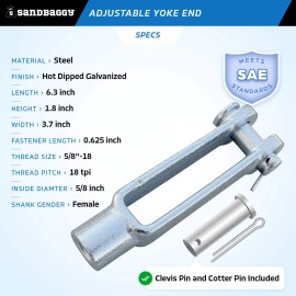 Sandbaggy 5/8"-18 Adjustable Yoke End - Galvanized [Pins Included] - 5