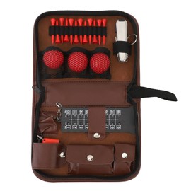 6 in 1 Golf Accessory Bag PU Leather with Tees Scorer Divot Tool Ball Clamp Brush Golf Essentials Storage Case for Gift Red