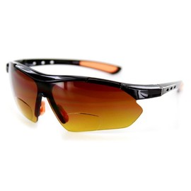 Daredevil Mens Fashion Bifocal Reader Sunglasses Wrap-Around Sports and Anti-Glare(Black + Orange w/Amber +3.00)