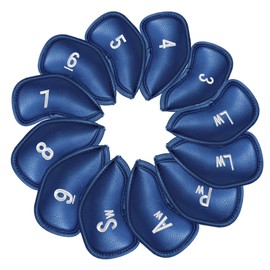 Golf Iron Covers,Golf Equipment Synthetic Leather Head Covers Golf Covers with Velcro Closure Golf Head Cover,12 Pack (3-9, Aw, Pw, Sw, Lw, Lw) Protective Golf Iron Covers (Dark Blue)