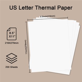 200 Sheets, Thermal Printer Paper 8.5 x 11 Inches, Single US Letter Size, Suitable with Most Thermal Portable Printer, Such M08F/A40, Quick-Drying, Waterproof(Single, Keep 3 Years)