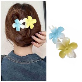 Vacaonio French Flower Hairclip for Women Large Acrylic Flower Alligator Hair Clip Claw Yellow Blue Flower Hair Clips Flower Non Slip Hairclips Barrette Flower Long Curly Hair Clip Decorative