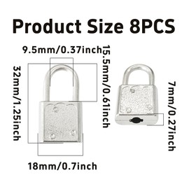 Runseaway 8PCS Mini Padlocks, Small Vintage Style Locks with Keys for Diary Journal Jewelry Case Storage Box Luggage Tag Decorative Hardware, Silver Finish Tiny Security Locks