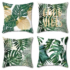 FLORICA Throw Pillow Case Cushion Cover Set of 4 Cotton Square Cushion Covers Home Decor Decorative for Sofa Couch Bed Chair 18 * 18in (Leaf)