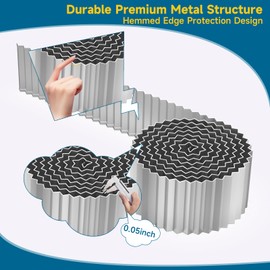 MTART Metal Garden Edging for Landscaping, Sturdy Corrugated Edging Border for DIY Flower Bed, Lawn and Landscape Edging (Silver, 4"×10Ft)