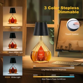 SOUDFK Wireless Bottle Lamp, 2025 New 3 Color Rechargeable Wine Bottle Lights for Bars Restaurants (Black, 1PC)