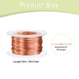 sourcing map 20 Gauge Aluminum Craft Wire 0.8mm 98.5ft Flexible Bendable Anodized Metal Jewelry Sculpting Wire for Jewelry Making Modelling Craft DIY, Rose Gold