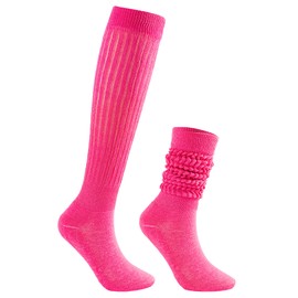 Zando Hot Pink Slouch Socks for Women - Retro Neon Pink Scrunch Socks Stacked Boot Sock 80s 90s Outfit for Women 80s 90s Accessories Slouchy Sock Themed Party Outfits One Size