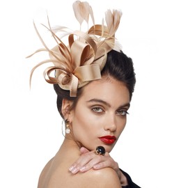 DRESHOW Fascinators Royal Banquet Ribbons Feathers Headwear Cocktail Tea Party Wedding Church Bridal Hat for Women & Girls