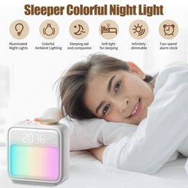 KMQRDZi Light Alarm Clock, Intelligent Alarm Clock, Ambient Light Night Light, Music Clock, Adjustable Brightness, 6 Natural Sounds, 10 Colours Light Alarm Clock, Digital Alarm Clock for Bedroom,