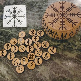 Runes Stencils for Painting on Wood Wall, Reusable Plastic Runes Stencils for Cookies Craft Royal Icing Baking Templates for Party DIY Home Decor (16runes)