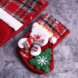 Pokinge 4pcs Christmas Stocking Candy Bag Hanging Ornament Plush Socks Santa Sacks Lovely Kids Gifts Christmas Tree Decorations