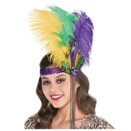 Mardi Gras Fleur De Lis Sequin and Feather Headband Flapper New Orleans beaded beads