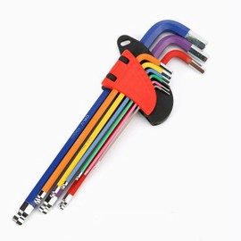 IOLOYU Hex Wrench Ball Point Hex Wrench Set, Multi-Color Hex Wrench, Tool Set, 9 Piece Set, L-Shaped, Hex Screwdriver, 0.06 - 0.4 inch (1.5 - 10.0 mm) Hex Tool Set, CRV, Chrome Vanadium Steel, Hexagon Wrench, Precision, Hex Wrench, Motorcycle, Car Tool, 