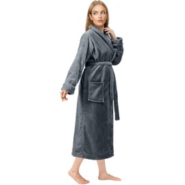 NY Threads Premium Womens Robe Plush Soft Long Bathrobe Warm Fleece Shawl Collar Spa Robe Pack of 1, X-Large, Dark Grey