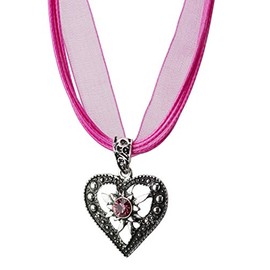 Traditional Necklace Heart Stone Elegant Heart Pendant with Sparkling Rhinestones – Costume Jewellery Necklace for Dirndl and Lederhosen, Rhinestone, No Gemstone