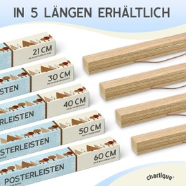 charlique® Wooden Magnetic Picture Rail 21 cm | A4 | A5 - Clamp Rail for Easy Pictures Change - Premium Oak Poster Bar in Carpenter's Quality