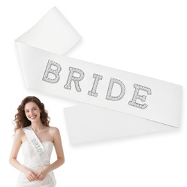 Bride Sash White Pearls Rhinestones Bride Sash for Wedding, Bridal Shower, and Engagement