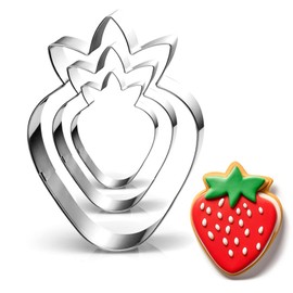 Auktosmn Strawberry Cookie Cutter Set-Size 3.5" 2.5" 1.5"-3 Pieces-Dishwasher Safe Fondant Cookie Cutters for Baking