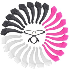 MOLDERP Glasses Ear Grip - 20 pairs Kids and Adults Sport Eyeglass Strap Holder, Eyewear Retainer, Silicone Anti Slip Holder For Glasses, Eyeglass Temple Tip (Clear,Black,Roes)
