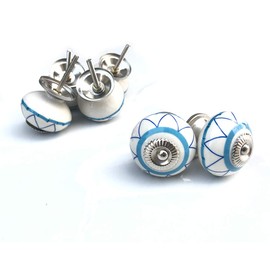 Handmade Artwork Drawn Multicolor Knobs with Screw - Furniture Decoration Handle Accessories Ceramic Knobs for Cabinet Drawer Dresser Wardrobe Flower Cabinet (6 Pieces, Light Blue)