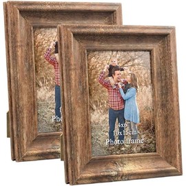 PETAFLOP Rustic Picture Frame, 10 x 15 cm, Set of 2, Wall and Table Picture Frame, Brown