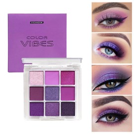 9 Colours Eyeshadow Palette - Purple Eyeshadow Theme, Matte & Glitter Convenient Portable Travel Eye Makeup Palette for Christmas & Music Festivals (Purple)