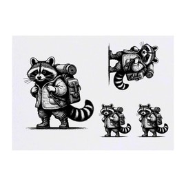 Azeeda 4 x 'Waschbär-Wanderer' Temporäre Tattoos - Wasserfest, Hautfreundlich & Ungiftig · Transfers in Verschiedenen Größen (TO00070326)