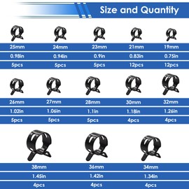 smseace 75Pcs 19-38mm Spring Hose Clamps With Hose Clamp Plier 13-sizes Constant Tension Hose Clamp used for Fuel Line，Vacuum Hose，Air Hose Spring Band Hose Clamp Kit