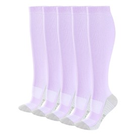 YUEDGE Women's Compression Socks for Women Knee High Travel Flight Socks Fit for Running Cycling Pregnancy Nursing Circulation, Purple, 5 Pairs