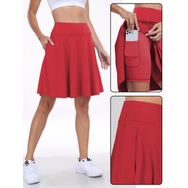 ANRABESS Women Knee Length Tennis Golf Skorts Skirts Summer High Waisted Athletic Skirt Casual Travel Built-in Shorts Clothes Red Medium