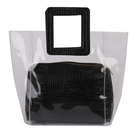 Angel Moon Women's Clear Tote Bag, Plastic Bag, PVC Large, Black