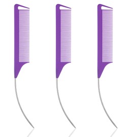 Rat Tail Comb, Mabor 3 Pcs C Curved Hair Parting Comb Styling Tools Fine Tooth Comb with Bend Steel Needle Carbon Fiber Pin Tail Comb for Women Barber