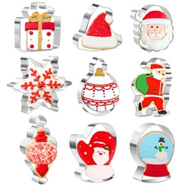Orapink 9 Pieces Christmas Cookie Cutters,Stainless Steel Cookie Cutter Set,Holiday Cookie Biscuit Cutter Set - Santa Claus,Christmas hat,Snowflakes,Christmas ornaments