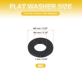 PATIKIL M4 Nylon Flat Washers, 120 Pcs 4mm ID 9mm OD 1mm Thick Plastic Sealing Flat Round Washer Spacer Gaskets Replacement for Plumbing Faucet Hose Fastener Bolt, Black